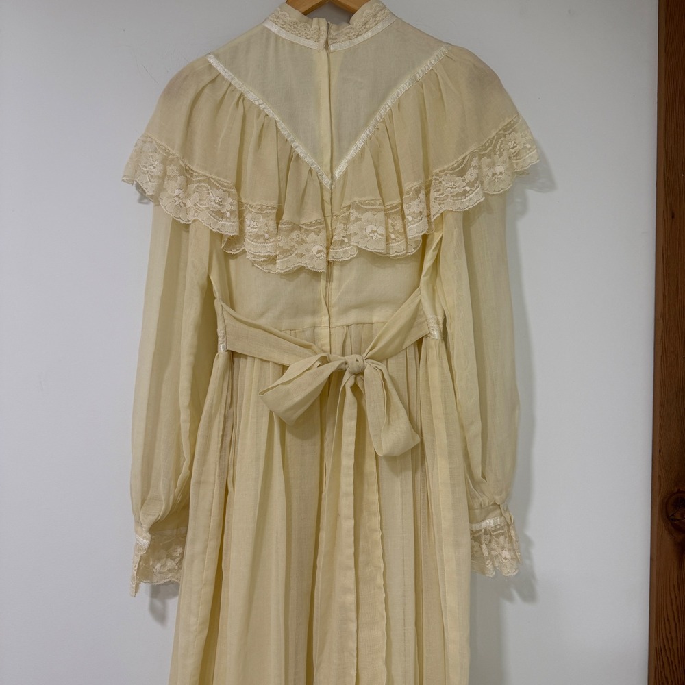 Vintage Gunne Sax Jessica Maxi Prairie Dress Lace Capelet Ivory Boho Size 13 - Picture 7 of 16